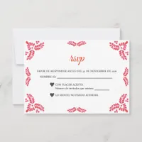 Talavera Orange Floral Minimalist Spanish Wedding RSVP Card