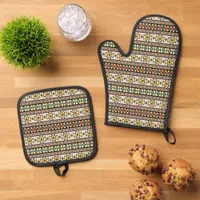 Southwest Yellow Geometric Butterfly Pattern Oven Mitt & Pot Holder Set