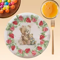 Berry First Strawberry and Bear Birthday Paper Plates