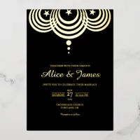 Celestial Stars Elegant Black Gold Foil Wedding Invitation