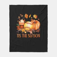 Tis The Season Pumpkin Leaf Latte Fall Softball Fleece Blanket