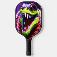 Cobra snake withlime green lips and pink eye brow pickleball paddle