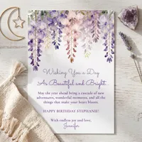Watercolor Purple Wisteria Floral Adult Birthday  Card