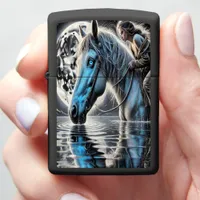 Moonlit Cowgirl and Horse Reflection Scene Zippo Lighter