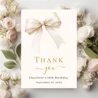 Birthday bow cream beige thank you card