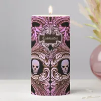 Goth Pink Ornament with Skull Personalized  Pillar Candle