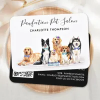 Watercolor Dog Groomer Pet Sitting Website QR Code Business Card
