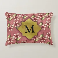 Red Poinsettias & Snowflakes Christmas Monogram Accent Pillow