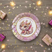 Gold and Pink Dragon Girl's Birthday  Paper Plates