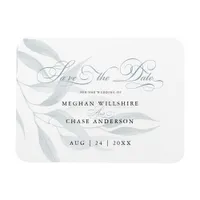 Save the Date Dusty Blue Eucalyptus Leaves White Magnet