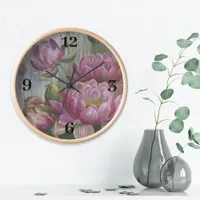 Ellis Rowan Pink Water Lily Vintage Flowers Clock