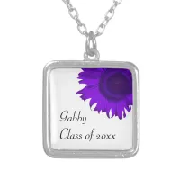 Purple Pop Art Sunflower Graduation Silver Plated Necklace