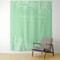 Neo Mint Modern White Floral Photo Booth Backdrop