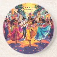 Feliz Carnaval de Rio Colorful Dancers Celebration Coaster
