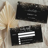 Birthday black gold glitter sparkles party RSVP Enclosure Card