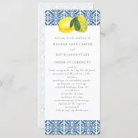 Sicilian Mediterranean Blue Tiles Lemons Wedding  Program