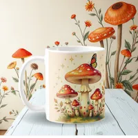 Retro Mushrooms and Butterfly | Vintage Colors Coffee Mug