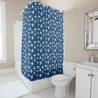 Aeroplanes, Blue and White Airplane Pattern Shower Curtain