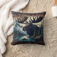 Majestic Moose by the Mountain River at Dusk Throw Pillow