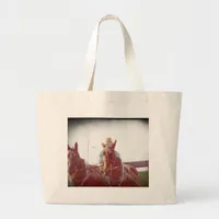 Two Horse Amish Team Faux Vintage Large Tote Bag