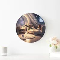 Girl prays in moonlight and by starlight, custom  large clock