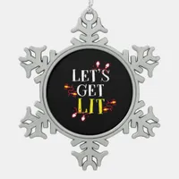 Let's Get Lit Holiday Christmas Classic Snowflake Pewter Christmas Ornament