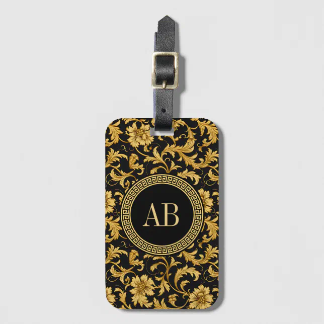 Monogram Black Gold Classy Elegant Pattern Luggage Tag