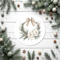 Elegant Winter Wreath & Bow Christmas Classic Round Sticker