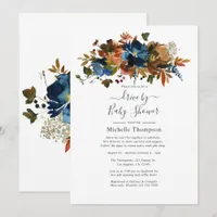 Ginger and Navy Floral Drive By Shower Invitation