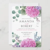 Pink Hydrangea Flowers Watercolor Elegant Wedding Invitation