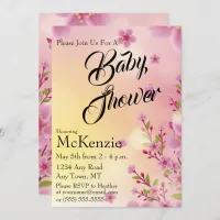 Pink Flower Buds Floral Baby Shower Invitation