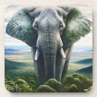 Close up of Elephant Face, Tusks, Trunk Beverage Coaster
