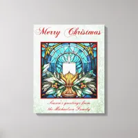 Stained Glass Christmas Candle Holly Green Glitter Canvas Print