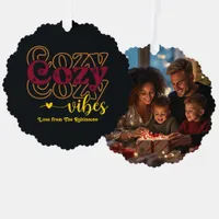 Moody Luxe Cozy Vibes Retro Christmas Photo Ornament Card