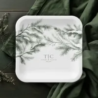 Rustic Winter Wedding Boughs Forest Green ID1049 Paper Plates