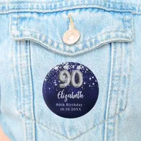 90th birthday navy blue silver stars button