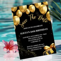 Save the Date Black Gold 50th Birthday Invitation