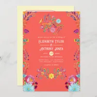 Sunset Orange/Cream Floral Mexican Fiesta Wedding Invitation