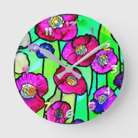 Anemones glass art round clock