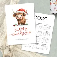 Highland Cow 2025 Calendar Merry Christmas Holiday Card