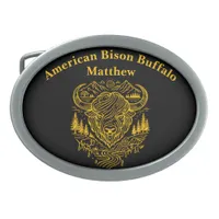 Bison Buffalo Illustration in a Scenic Landscape Belt Buckle