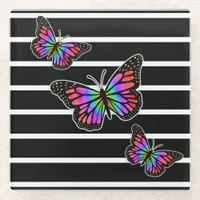Black and Butterfly Striped Modern Glass Coaster