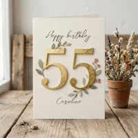 Elegant Gold Numbers Botanical 55th Birthday Card
