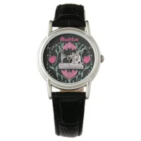 Vintage Sewing Machine:Floral Pattern Personalized Watch