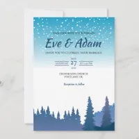 Starry Sky Pine Forest Watercolor Winter Wedding Invitation