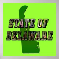 State of Delaware Picture Text & Map Outline Poster