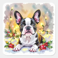 A Sweet Boston Terrier Christmas Square Sticker