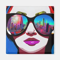 City Reflection in Sunglasses Woman Magnet