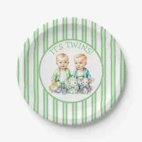 It's Twins! Cute boy twins Baby Shower Paper Plates