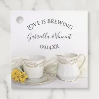 Tea Cup and Yellow Daisies Love is Brewing Wedding Favor Tags